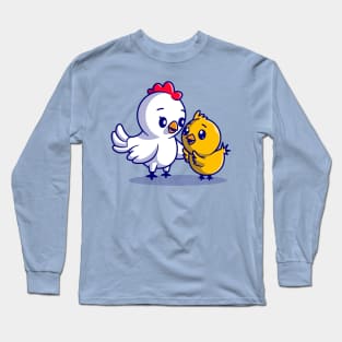 Cute Mother Chicken With Hen Cartoon Long Sleeve T-Shirt